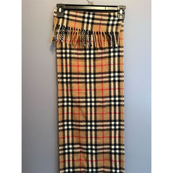 Vintage Unbranded Unisex Plaid Lambswool Scarf Beige Winter Accessory - Picture 4 of 4